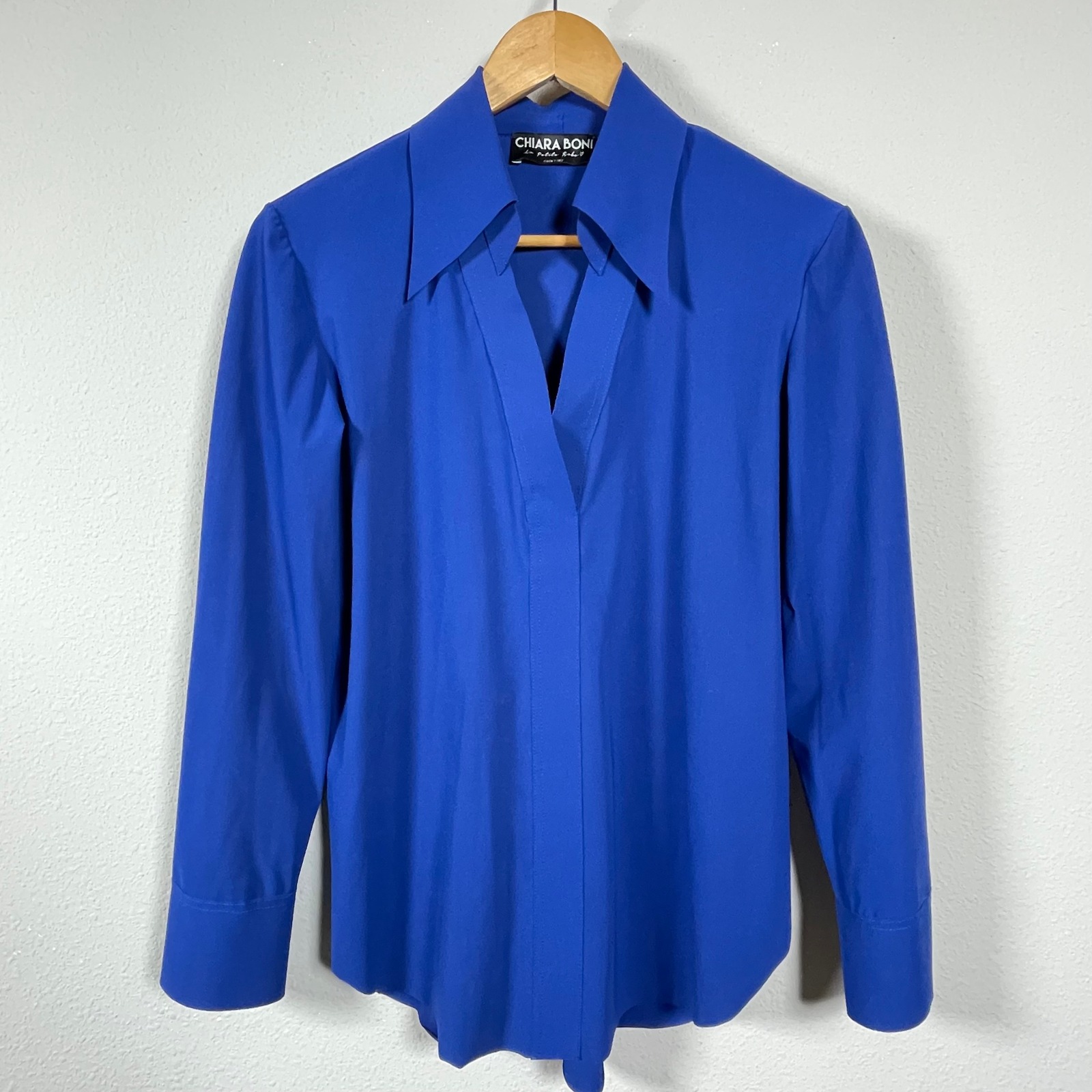 Chiara Boni Atena Top Women 44 Blue Long Sleeve Minimalist Quiet Luxury Office